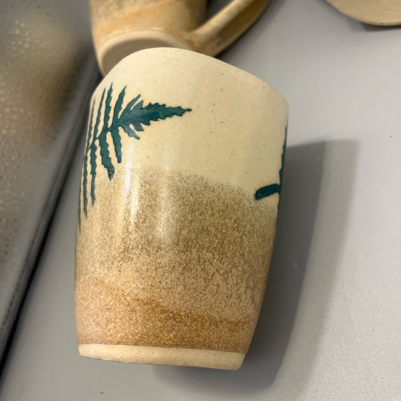 Set  of 4 Stegall Art Studio Pottery Fern Coffee or Tea Mugs Cabin Rustic tans - Picture 13 of 15